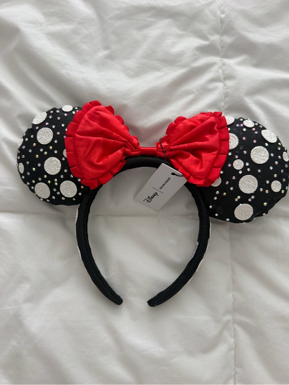 Disney Baublebar Black Polka Dot Minnie Ears Headband with Red Bow